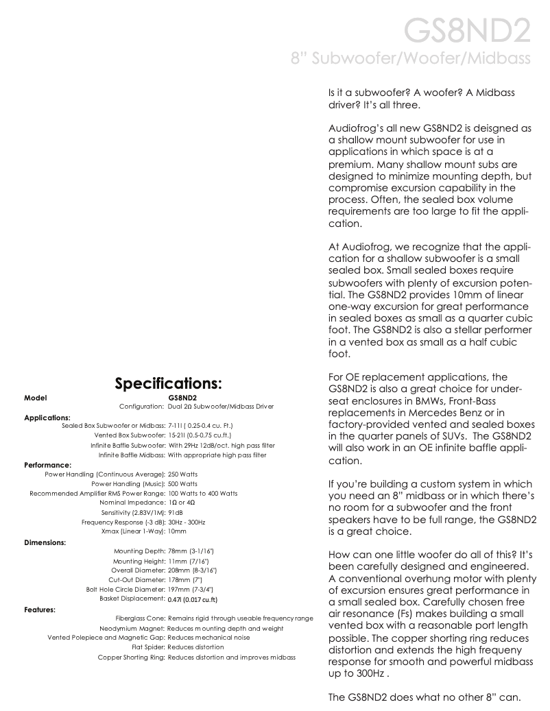 First page image of the manual for GS8ND2