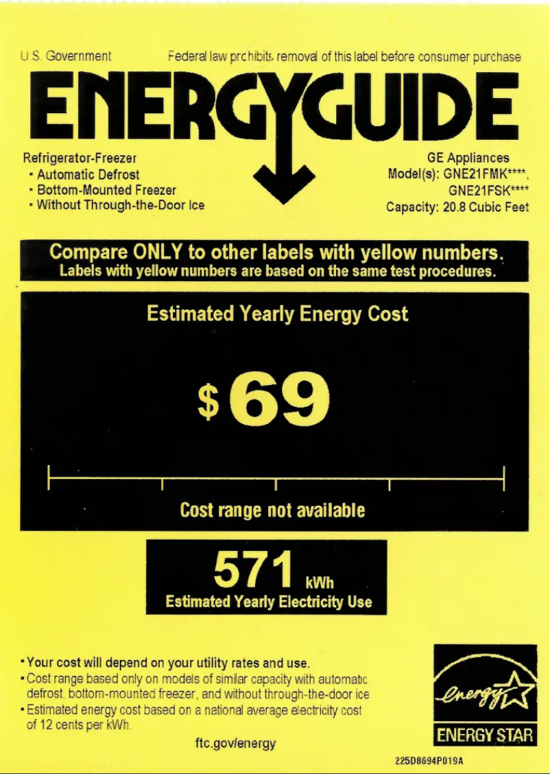 Page 1 of the manual Energy Label GE GNE25JMKES
