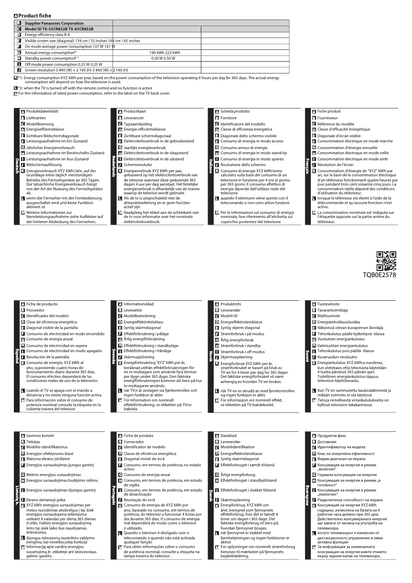 Page 1 of the manual Technical Sheet Panasonic Viera TX-55CR852B