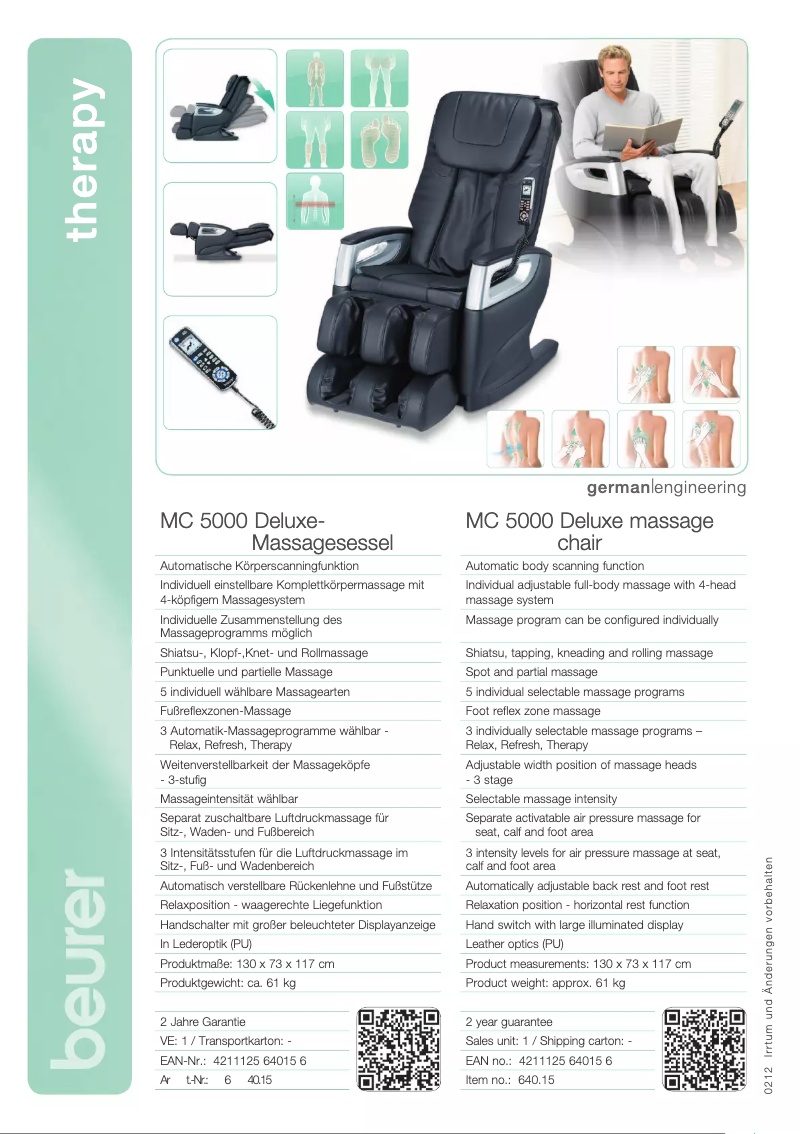 Page 1 of the manual Technical Sheet Beurer MC 5000