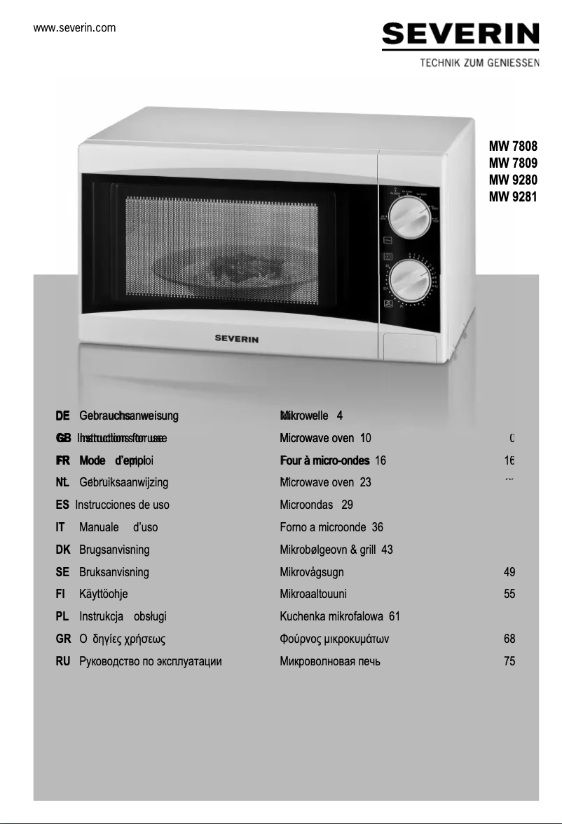 First page image of the manual for MW 9281