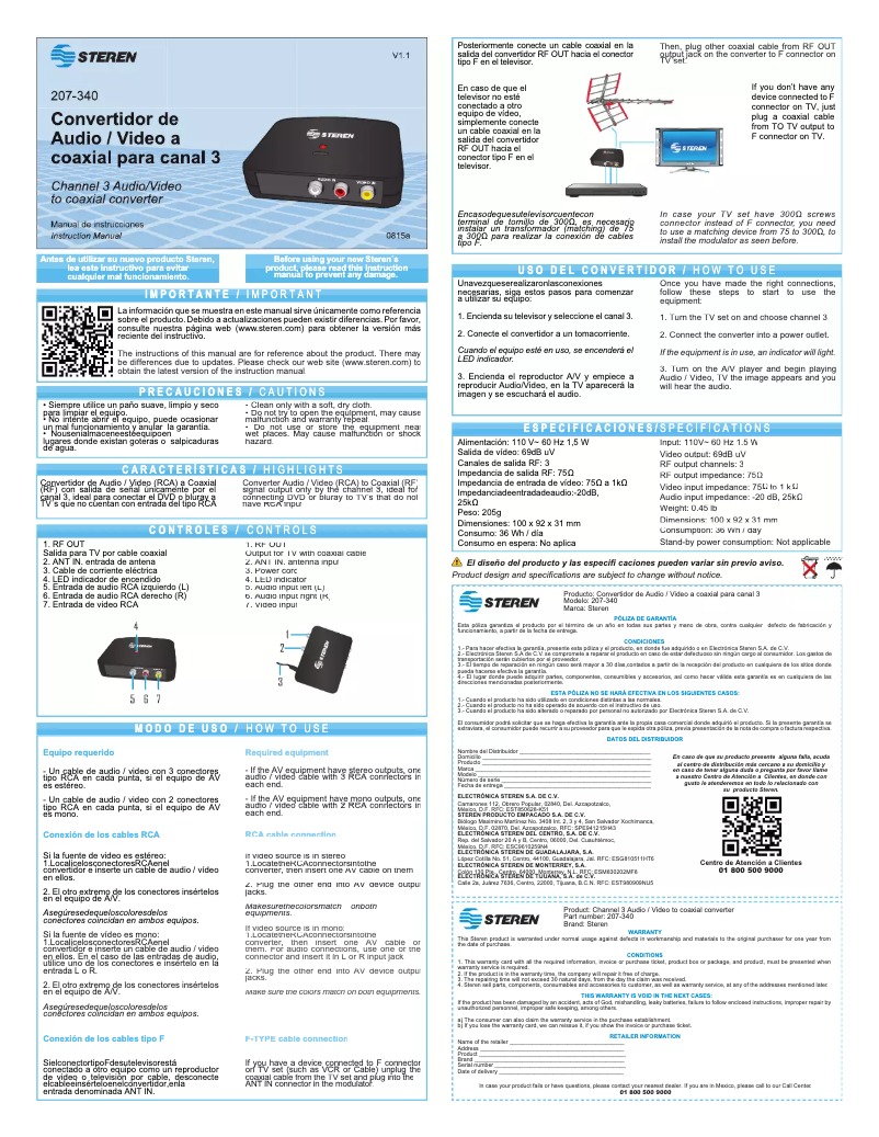 First page image of the manual for 207-340