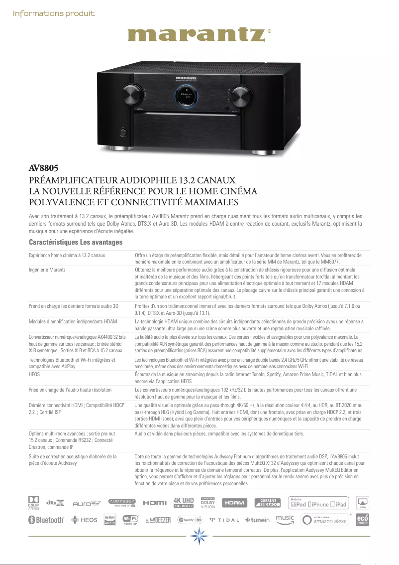 Page 1 of the manual Technical Sheet Marantz AV8805