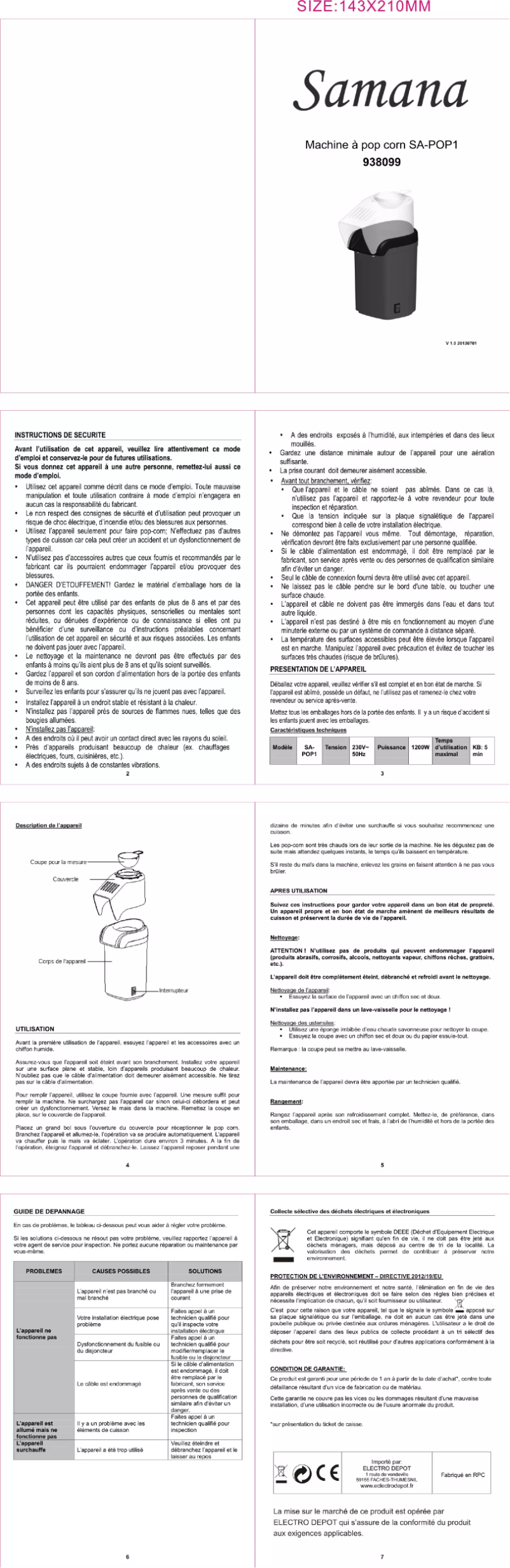Page 1 of the manual User Manual Samana SA-POP1