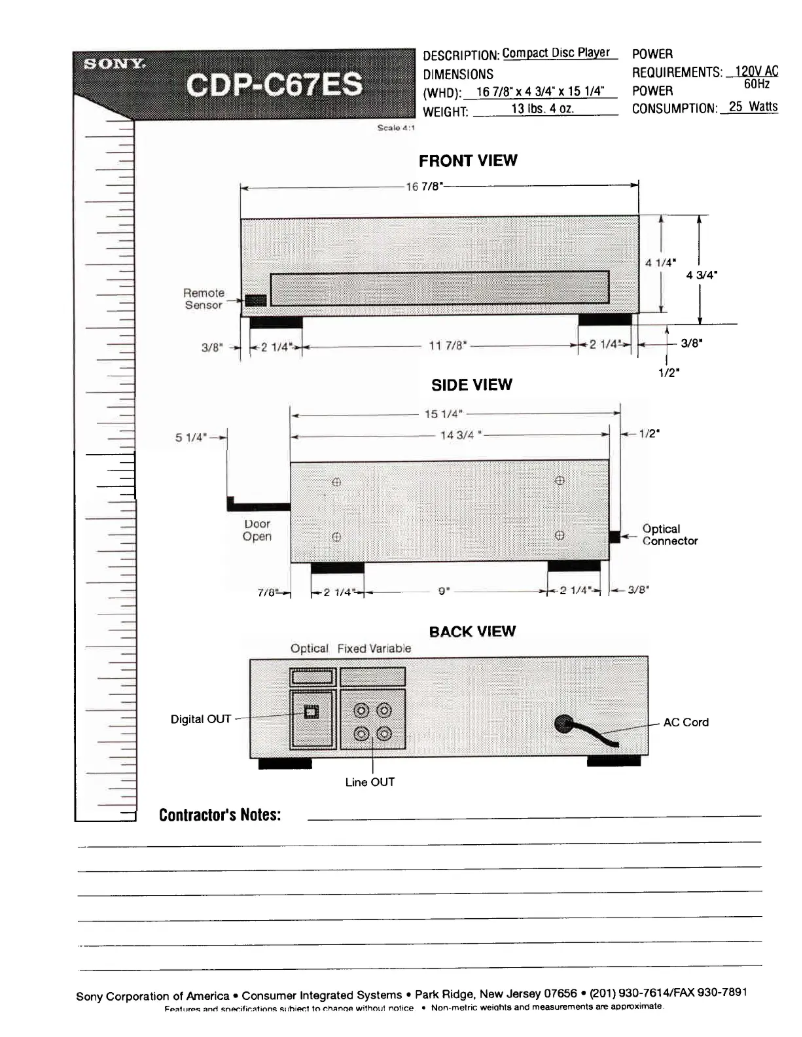 Page 1 of the manual Installation Guide Sony CDP-C67ES