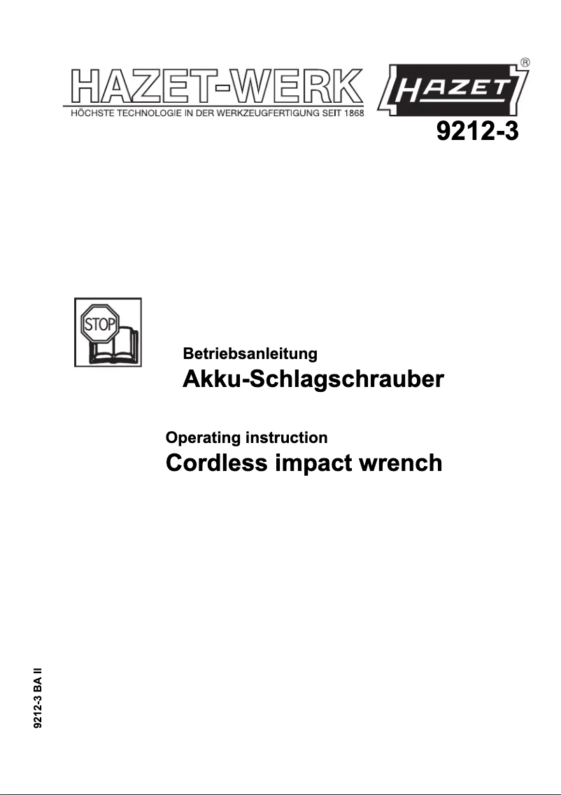 Page 1 of the manual User Manual Hazet 9212-010