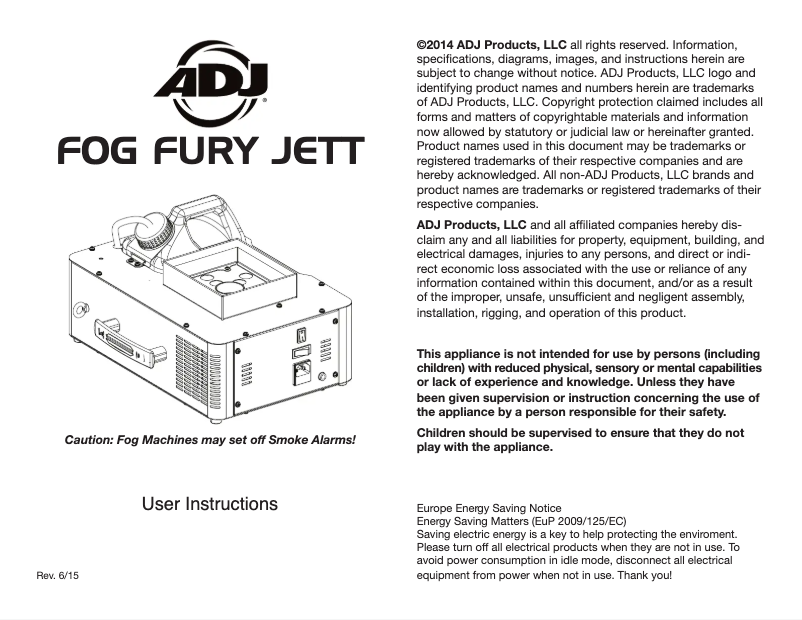 First page image of the manual for Fog Fury Jett