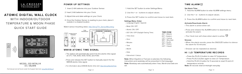 Page 1 of the manual Quick Start Guide La Crosse Technology 513-1417ALV5