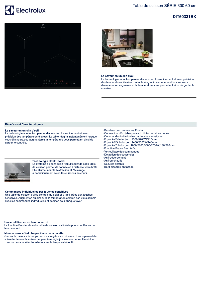 Page 1 of the manual Technical Sheet Electrolux DIT60331BK