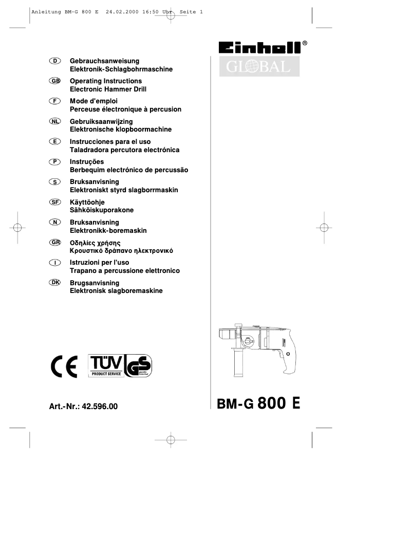 First page image of the manual for BM-G 800 E