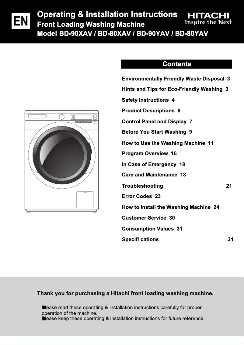 First page image of the manual for BD-90XAV