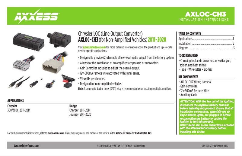 First page image of the manual for AXLOC-CH3