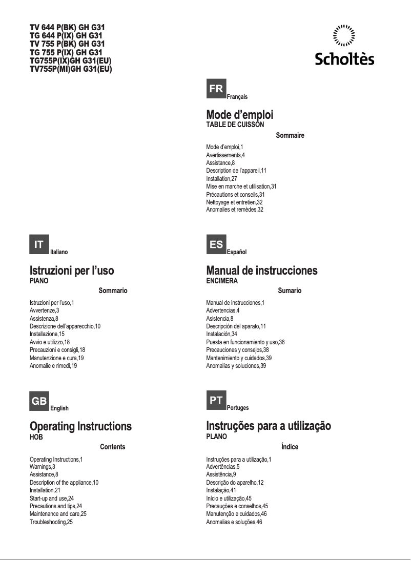 Image de la première page du manuel de l'appareil TG755P(IX)GH G31(EU)