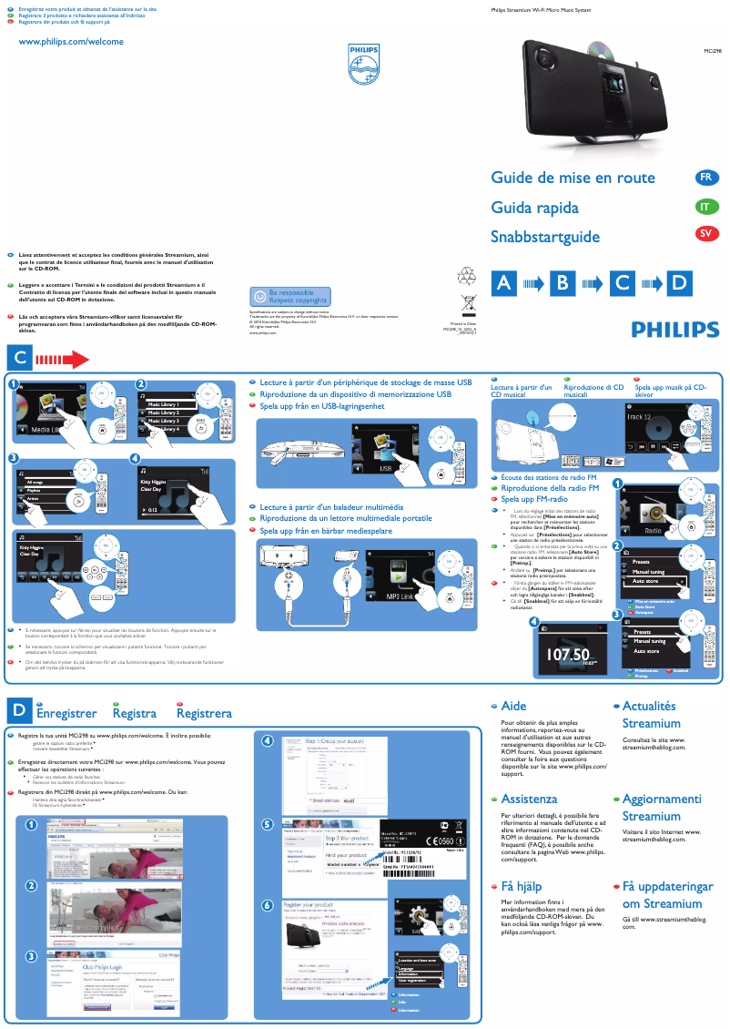 Page 1 of the manual Quick Start Guide Philips Streamium MCI298