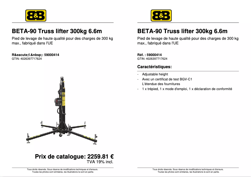 Page 1 of the manual Technical Sheet Block & Block BETA-90