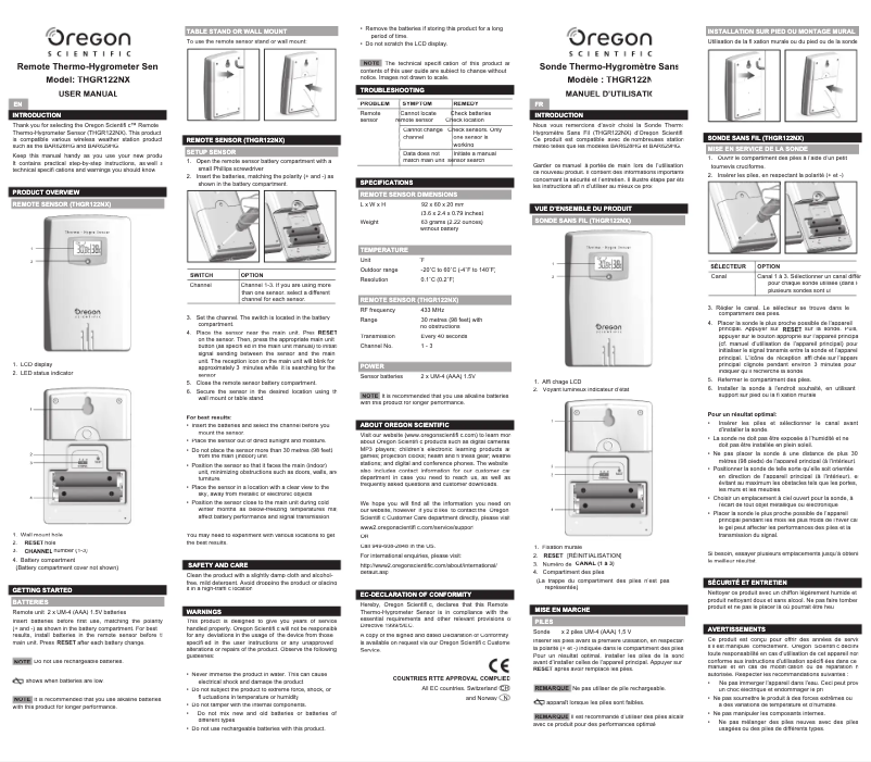 Page 1 of the manual User Manual Oregon Scientific THGR122NX