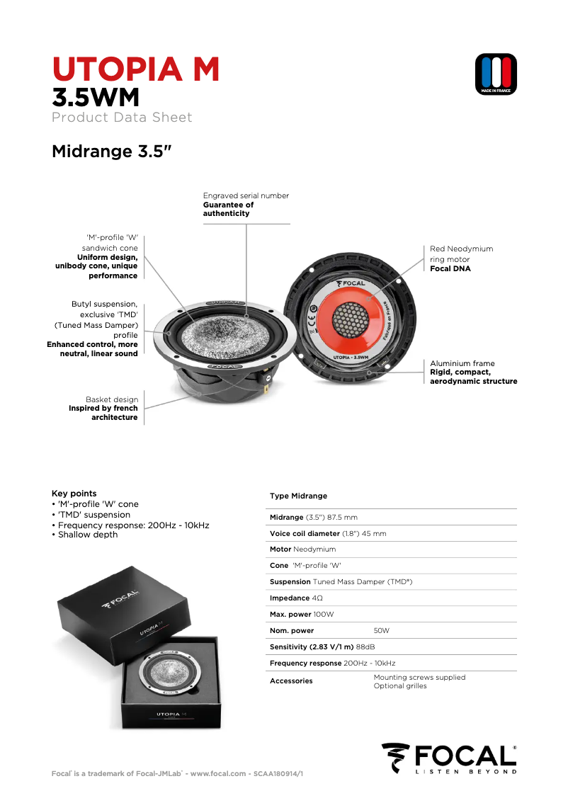 Page 1 of the manual Technical Sheet Focal Beryllium