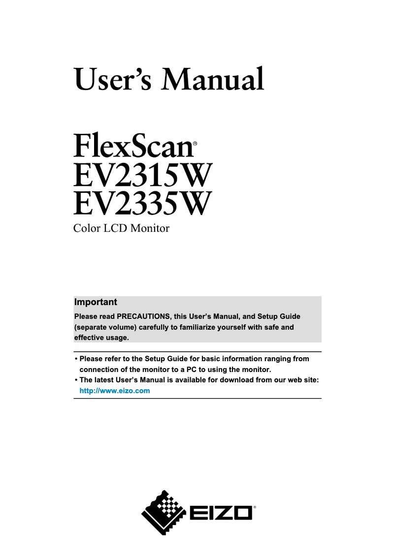 First page image of the manual for FlexScan EV2335W