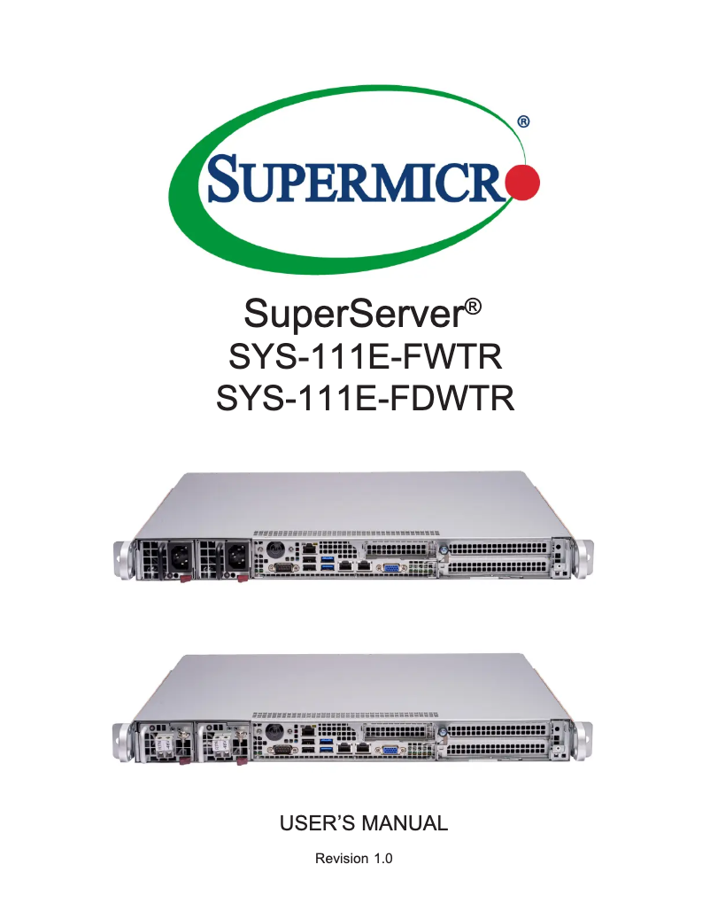 First page image of the manual for SuperServer SYS-111E-FDWTR