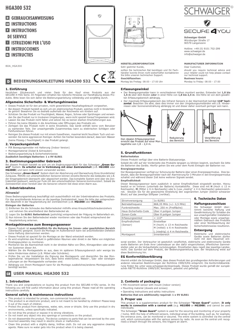 Page 1 of the manual User Manual Schwaiger HGA300 532