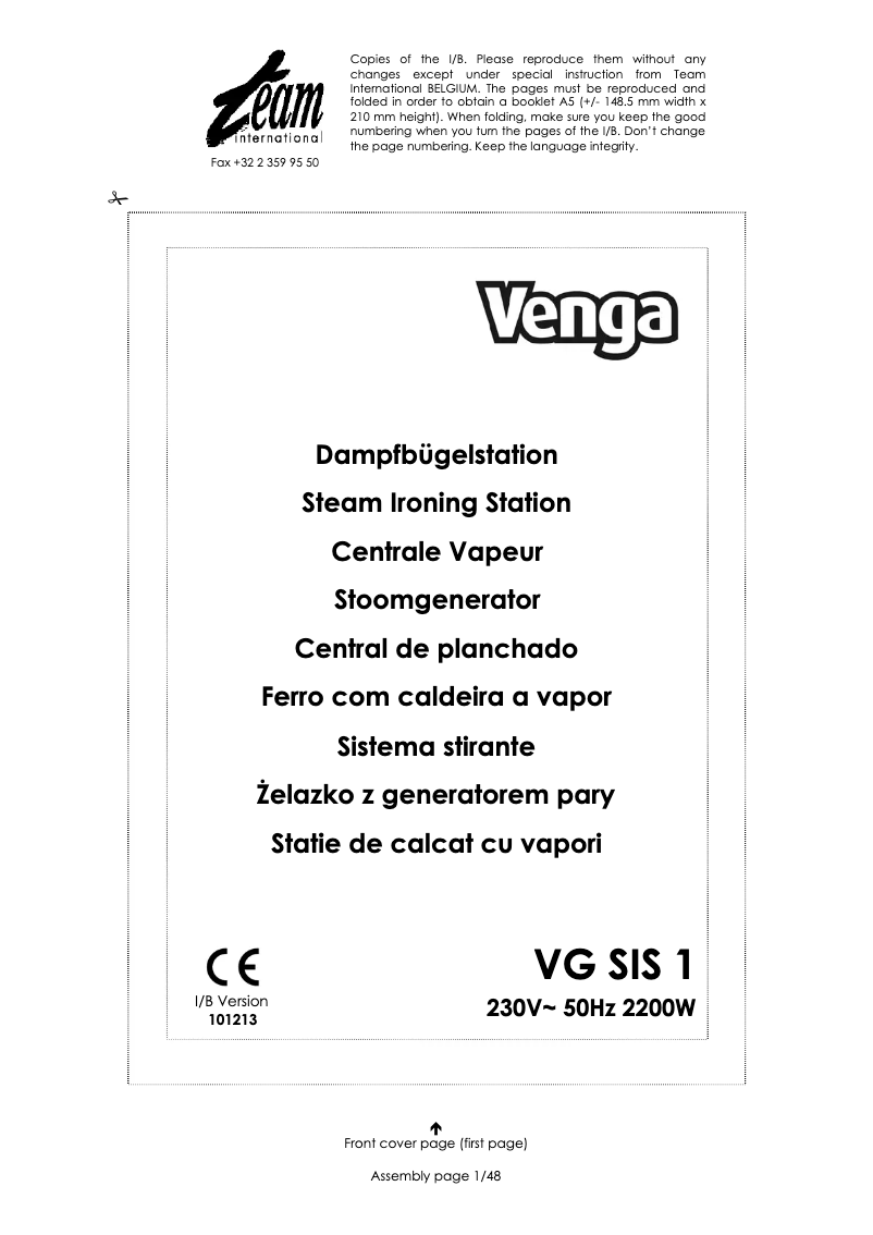 Page 1 of the manual User Manual Venga VG SIS 1