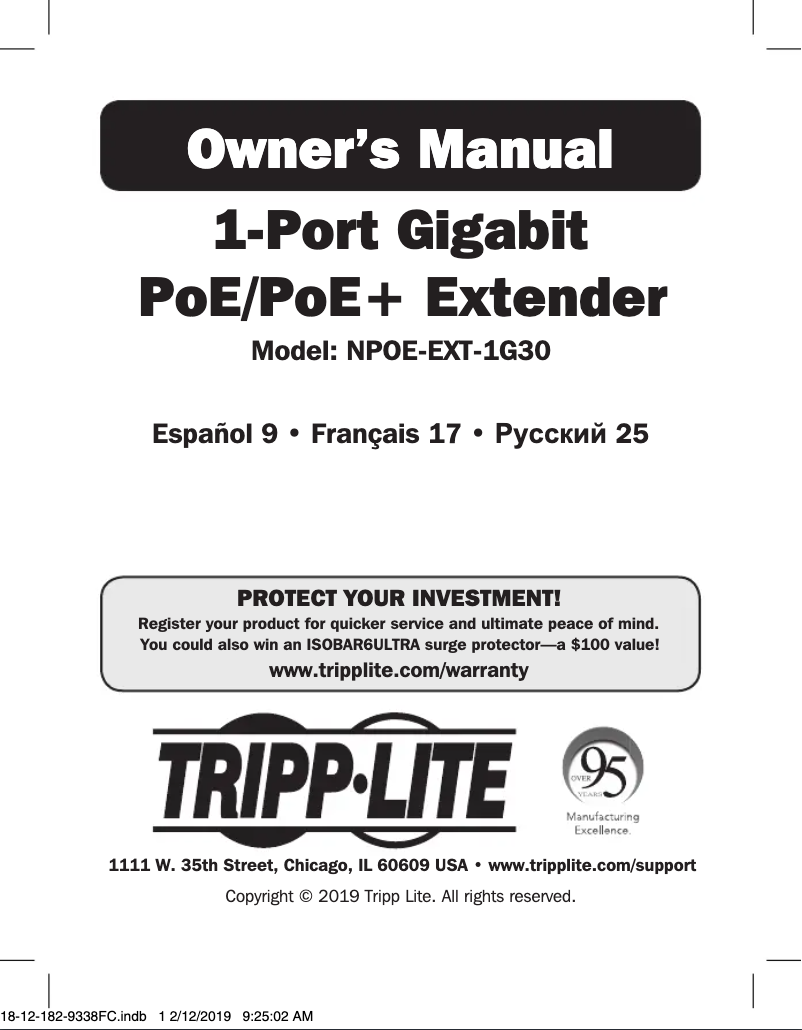 Page 1 of the manual User Manual Tripp Lite NPOE-EXT-1G30