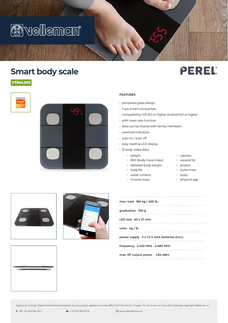 Page 1 of the manual Technical Sheet Perel VTBAL206