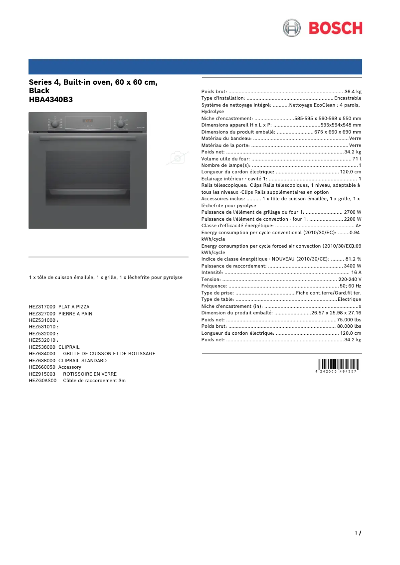 First page image of the manual for HBA4340B3