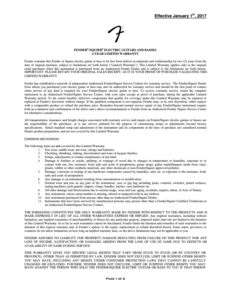 First page image of the manual for Richie Kotzen Telecaster