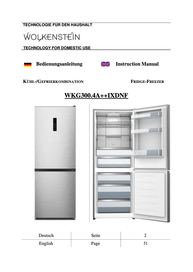 Page 1 of the manual User Manual Wolkenstein WKG300.4A++IXDNF