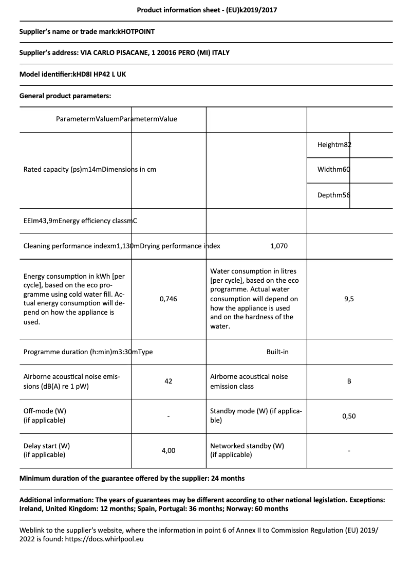First page image of the manual for HD8I HP42 L UK