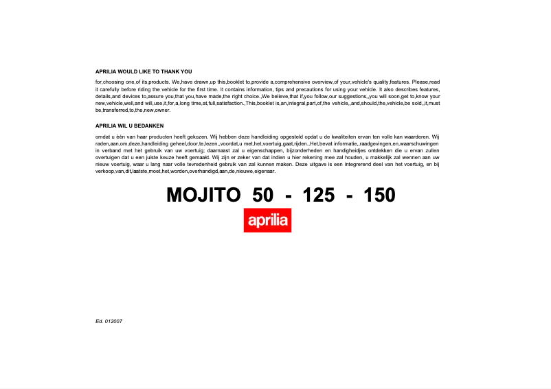 First page image of the manual for Mojito 125 (2006)