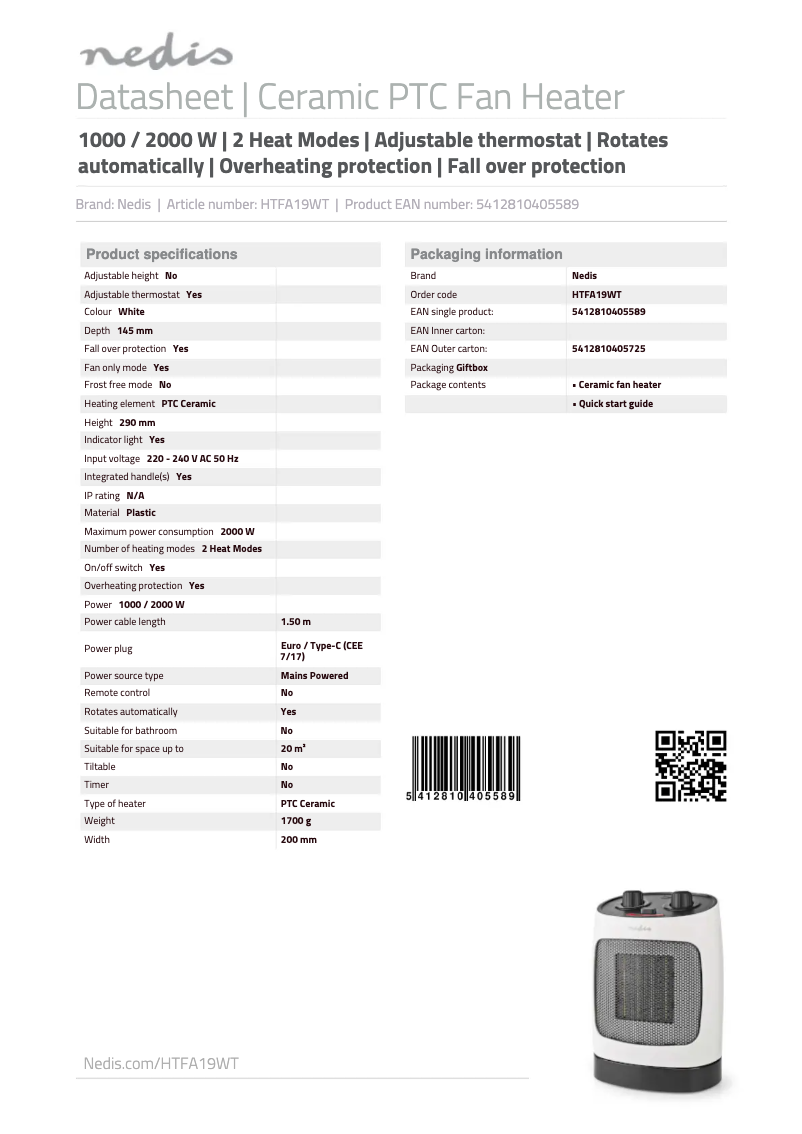 First page image of the manual for HTFA19WT