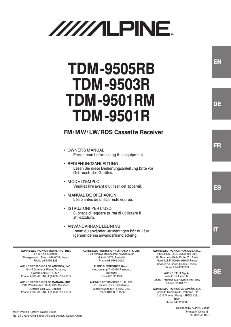 First page image of the manual for TDM-9501RM