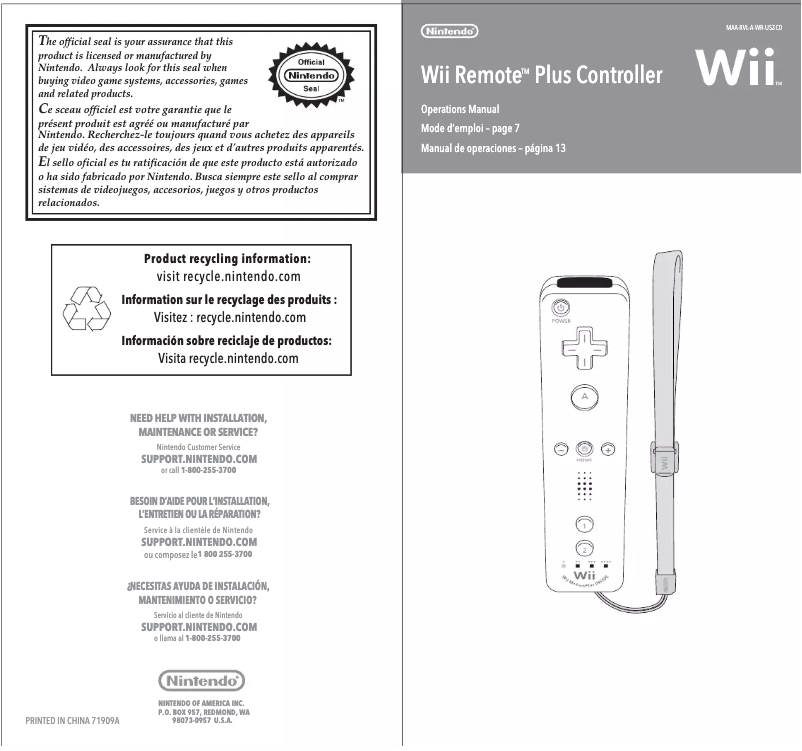 Image de la première page du manuel de l'appareil Wii Remote plus controller