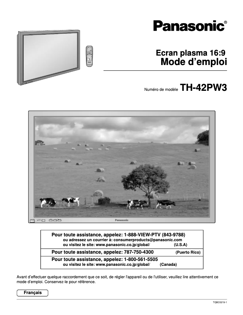 First page image of the manual for TH-42PW3U