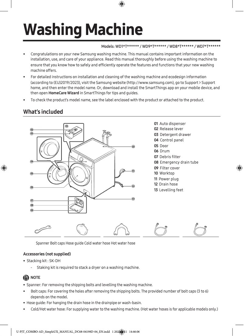 First page image of the manual for WD92T734CBT