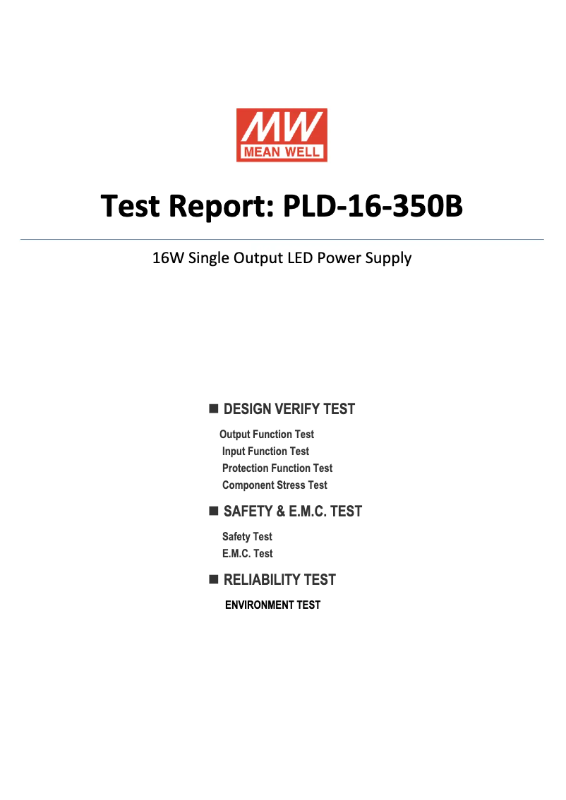 Page 1 of the manual Technical Sheet Mean Well PLD-16-350B