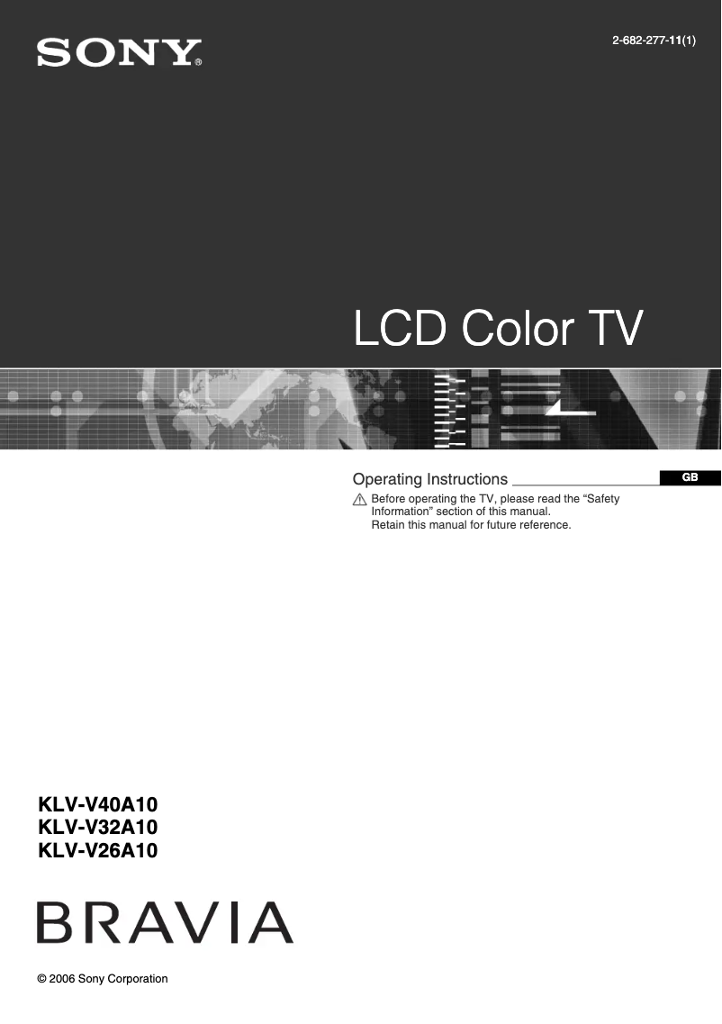 First page image of the manual for Bravia KLV-V32A10