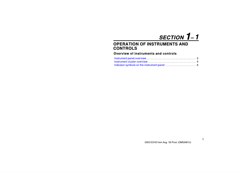 Page 1 of the manual User Manual Toyota Echo (2003)