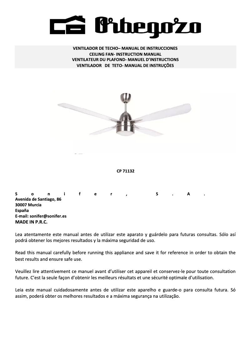 Page 1 of the manual User Manual Orbegozo CP 71132