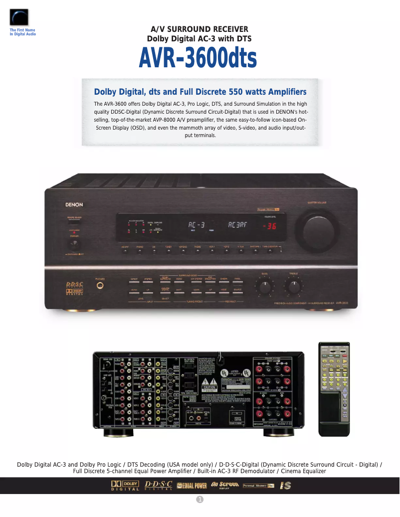 First page image of the manual for AVR-3600DTS