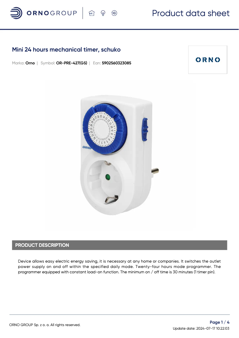 Image de la première page du manuel de l'appareil OR-PRE-427