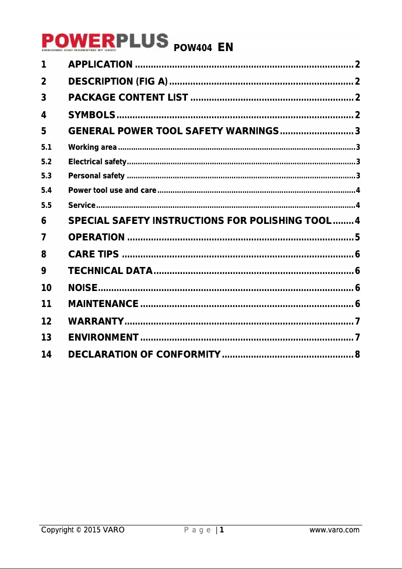 First page image of the manual for POW404