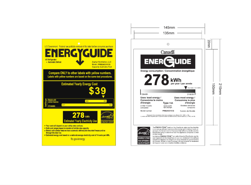 Page 1 of the manual Energy Label Zephyr Presrv PRPB24C01BG