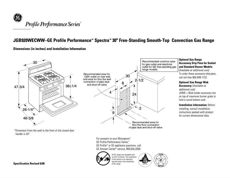 First page image of the manual for Profile Performance Spectra JGB920WECWW