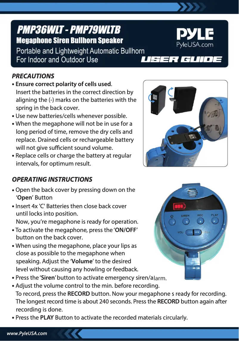 First page image of the manual for PMP79WLTB