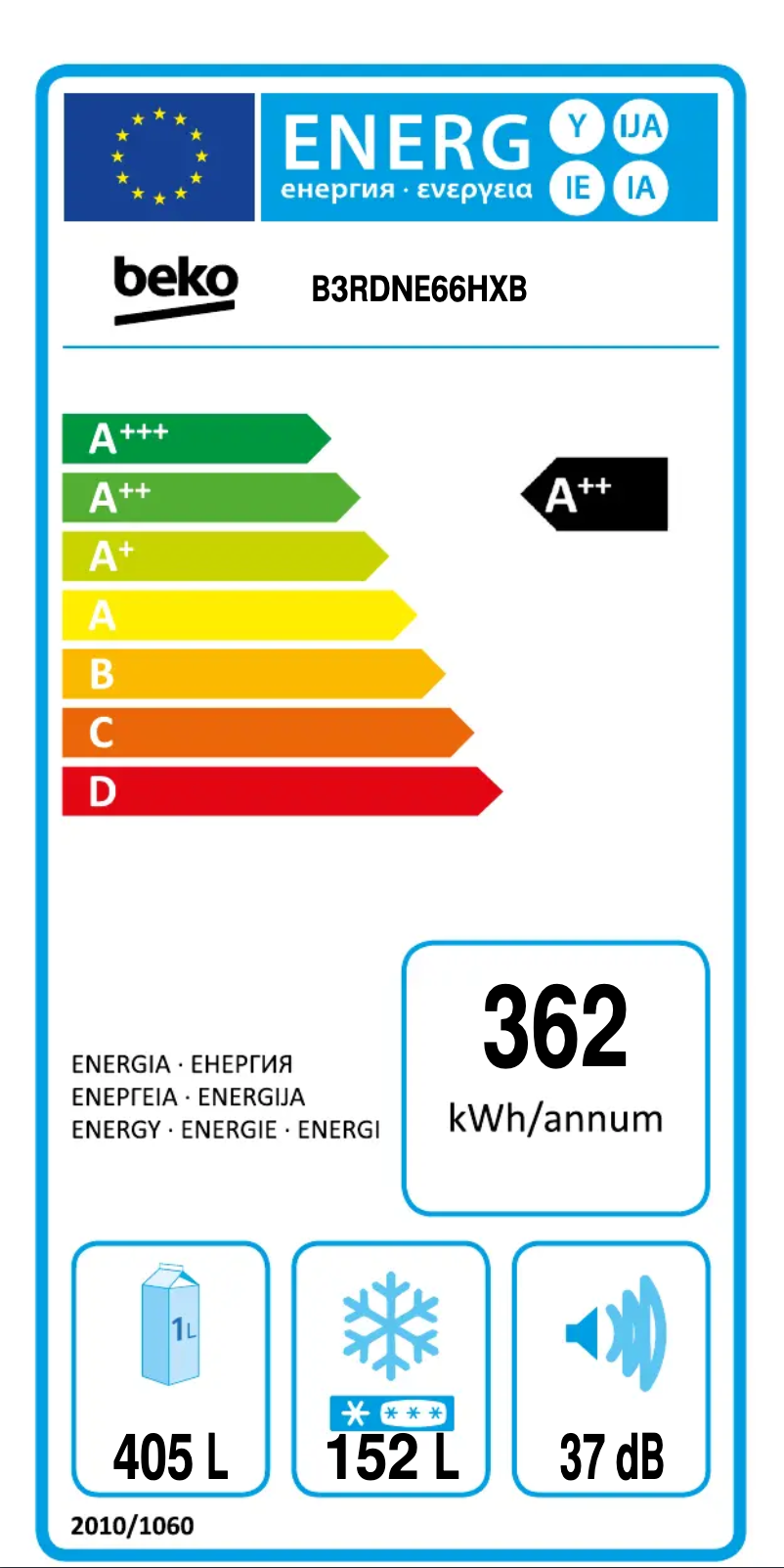 Page 1 of the manual Energy Label Beko B3RDNE66HXB