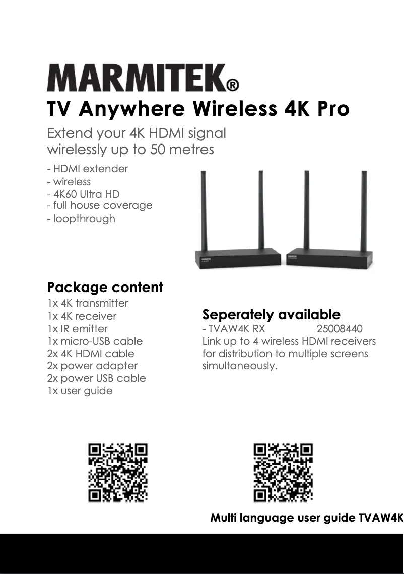 First page image of the manual for TVAW4K RX