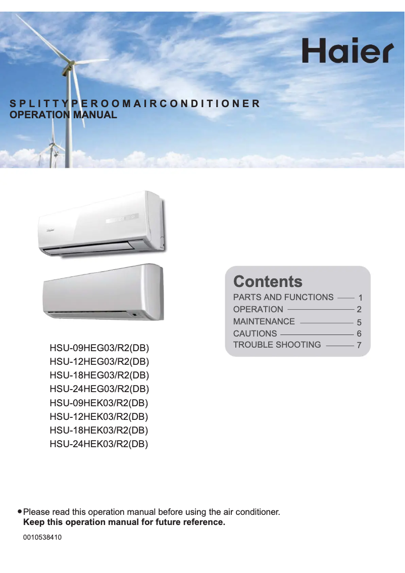 Page 1 of the manual User Manual Haier HSU-24HEG03/R2(DB)